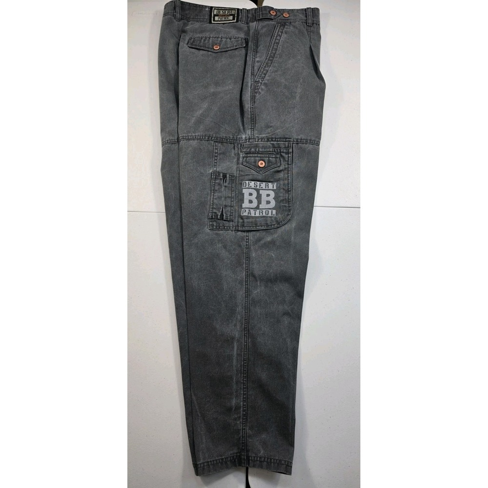 Vintage Bugle Boy Desert Patrol Cargo Pants Mens 34 Dark Wash Pleated Gray